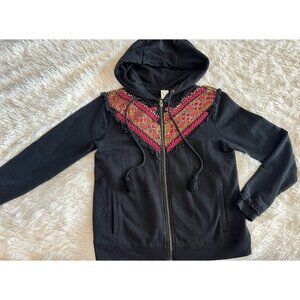 Anthropologie Akemi + Kin XS Black Zipper Down Embellished Sequin Sweatshirt